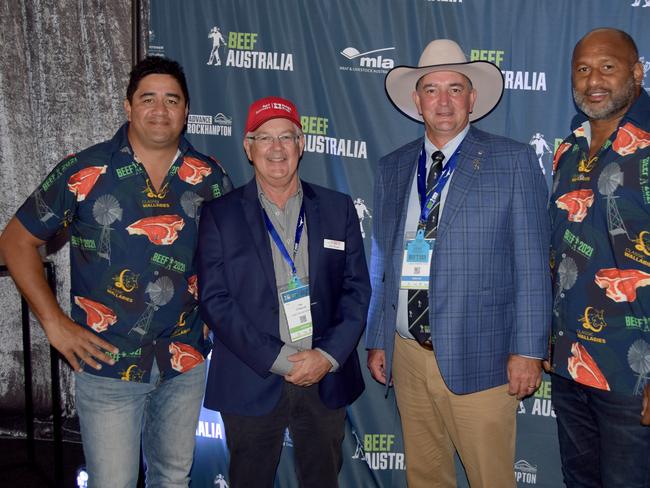 BEEF AUSTRALIA 21: Morgan Turinui , Pat O'Driscoll, Grant Cassidy and Lote Tuquiri at the Sportsman Lunch