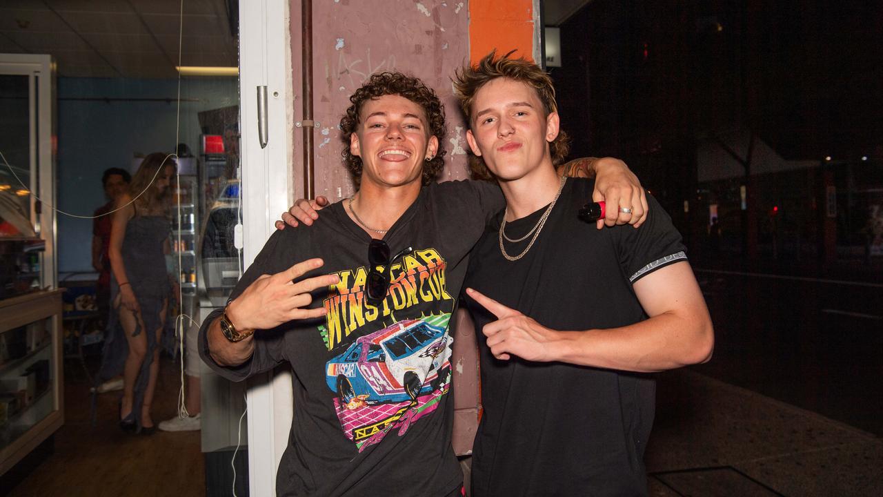 DARWIN, AUSTRALIA Sunday, 31 December, 2023:DARWIN NEW YEARS EVE 2023 Keenan Wilson and Kayden wood pose for a photo at Mitchell Street. Picture: Pema Tamang Pakhrin