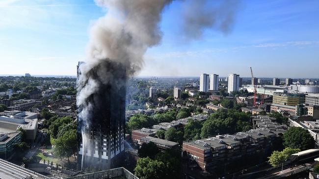 London’s Grenfell Tower fire in 2017. Picture: EPA