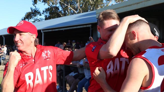 Ararat coach Matthew Walder celebrates on the final siren.