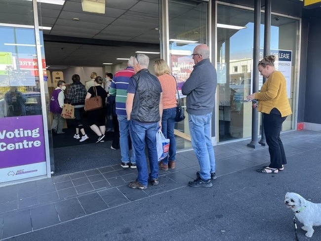 Voters outside a pre-polling booth at Bendigo. Picture: Imogen Howell