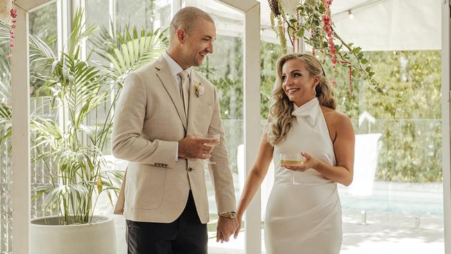 The couple was married by celebrant Elizabeth Shaw in an non-traditional ceremony, with a modern take on their vows. Picture: Baker Boys