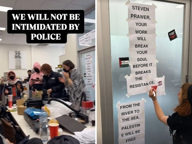 Anti-Israel students trespass and protest in Jewish University of Melbourne physics professor Steven Prawer’s office. Picture: Instagram