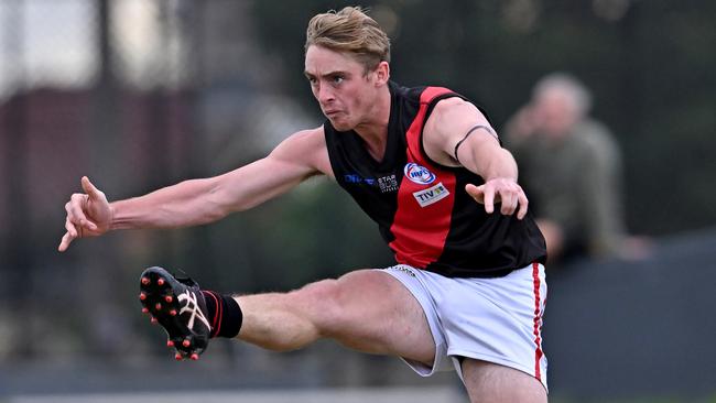 WRFL: Braybrook’s Sean McIver kicks long. Picture: Andy Brownbill