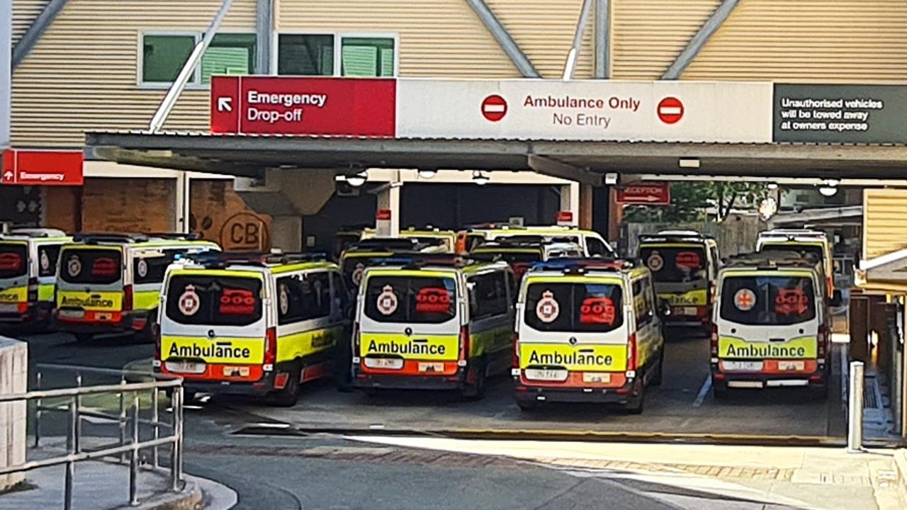 Ambulances ramped at Ipswich Hospital on Monday