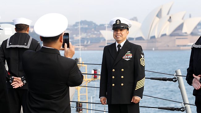 Navy Officers And Crew In Town As Uss Blue Ridge Docks In Sydney