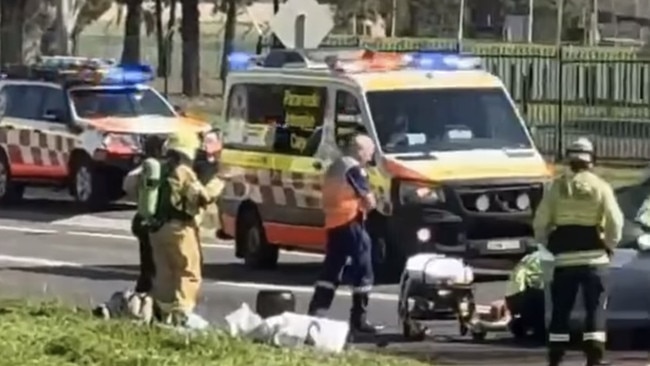 Two women were transported to Liverpool Hospital after being freed from the blue Hyundai i30. Picture: Facebook