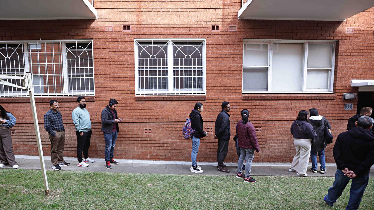 Sydney renters line up to see a property, in a market that has seen one of the biggest drops in available rentals. Picture: Adam Yip