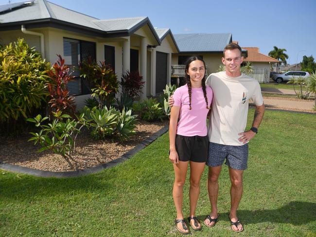 Charlotte Macherel, with partner Jacob McLean, at her Condon home is a first homebuyer who bought in the midst of the current interest rate hikes. Picture: Evan Morgan