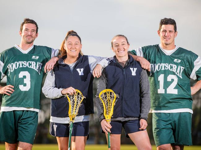 A number of Footscray men and women have made the Victorian senior lacrosse squad. L to R James Lawerson, Esther Lavelle, Rebecca Lane, Chris Plumb. Picture: Mark Stewart