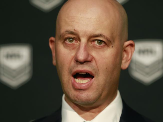 SYDNEY, AUSTRALIA - FEBRUARY 28: NRL CEO Todd Greenberg speaks to the media about the NRL's Policy Change following the NRL Annual general Meeting at NRL HQ on February 28, 2019 in Sydney, Australia. (Photo by Mark Evans/Getty Images)