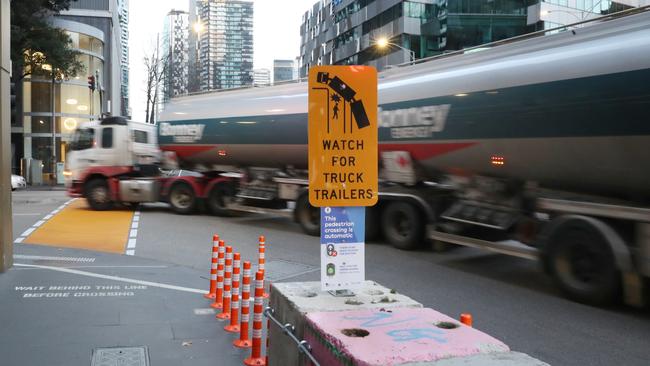 Intersection of Power St and City Rd in Southbank has long been a problem hotspot as B-doubles and semi-trailers try to negotiate the corner. Picture: David Crosling