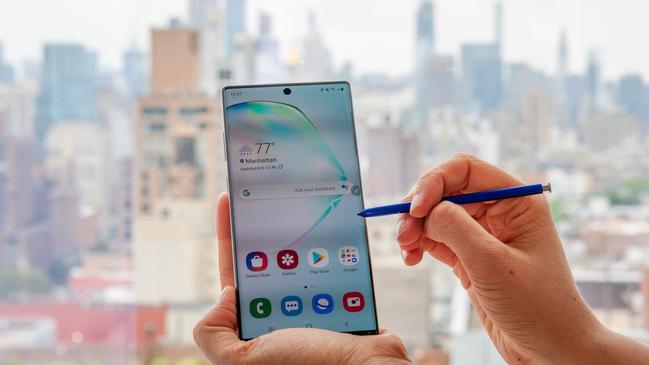 The Samsung Galaxy Note 10+, launched in New York, comes with a redesigned, more powerful S Pen stylus. Picture: Jennifer Dudley-Nicholson