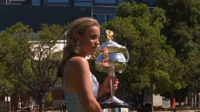 Sofia Kenin presents her Australian Open trophy to the world's media in Melbourne