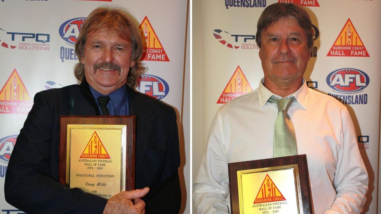 Doug Hills and Peter Lavery after their induction in the Sunshine Coast hall of fame. Picture: AFL Sunshine Coast Facebook