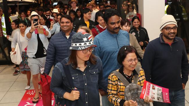 Shoppers entering Myer in the Bourke St Mall in Melbourne. Picture: David Crosling