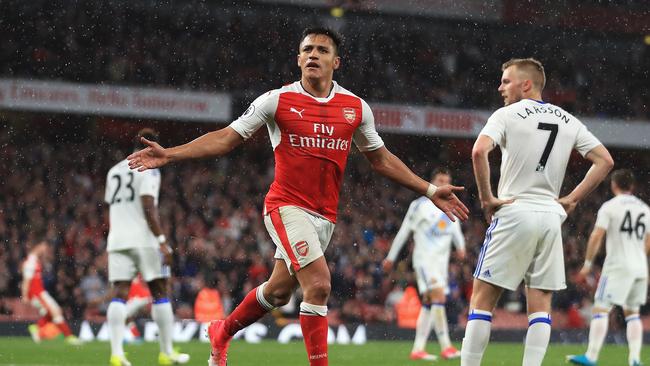 Alexis Sanchez of Arsenal celebrates scoring.