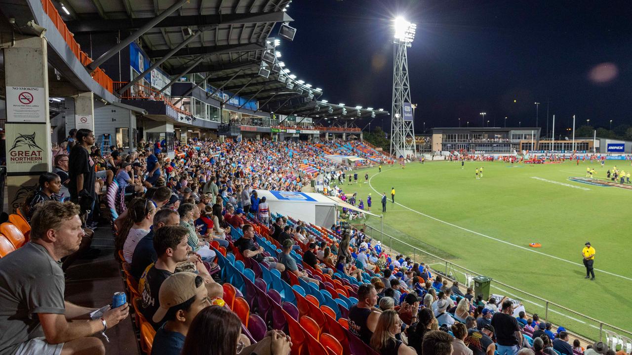 Fans at the Gold Coast Suns v Western Bulldogs 2025 AFL match at TIO Stadium. Picture: Pema Tamang Pakhrin