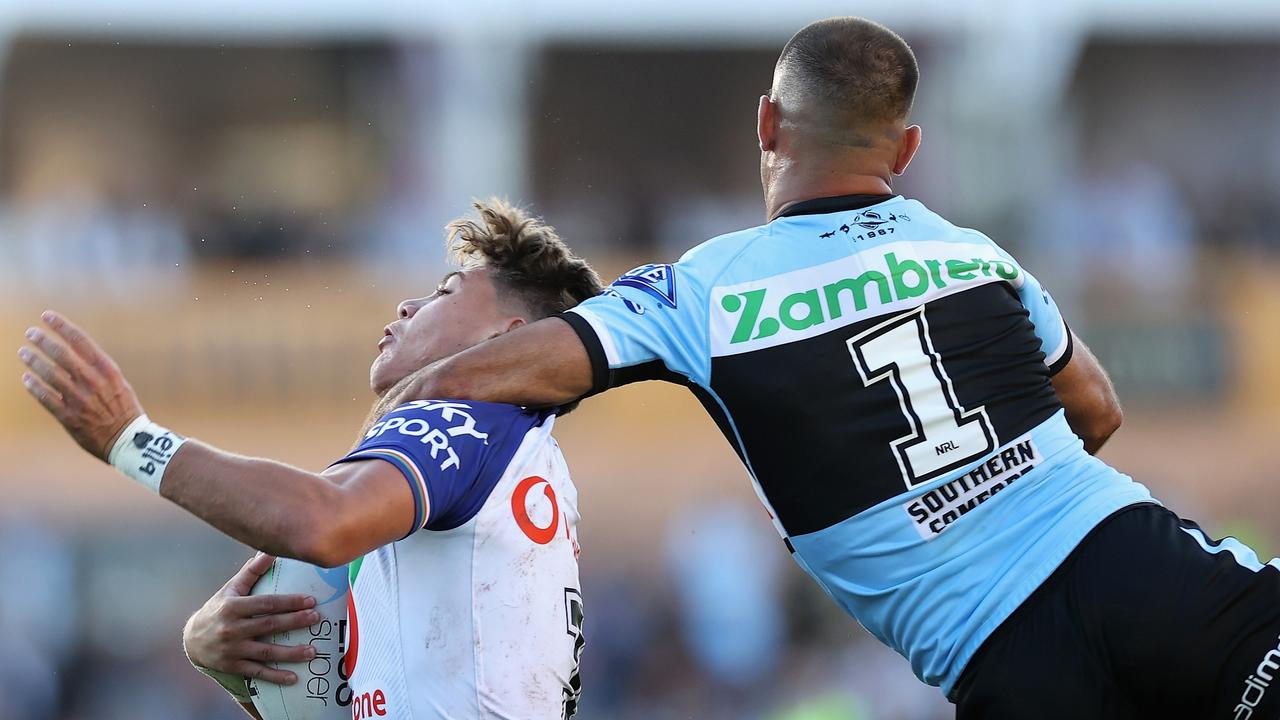 William Kennedy tackles Reece Walsh high. Picture: Cameron Spencer/Getty Images