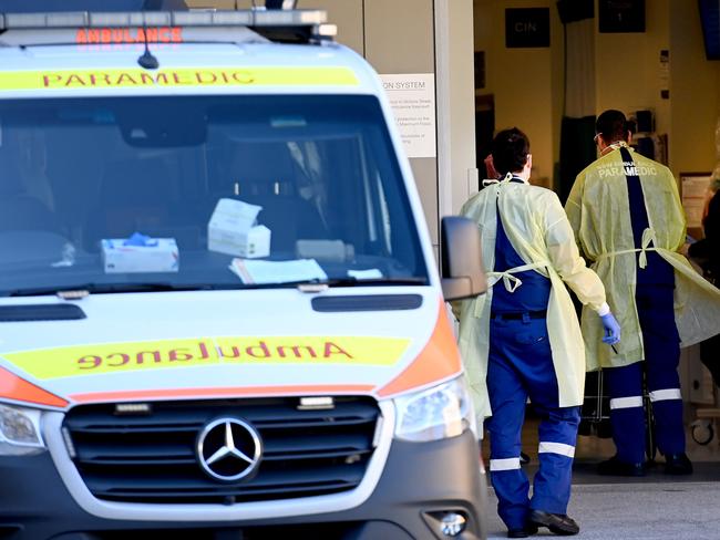 SYDNEY, AUSTRALIA - NewsWire Photos SEPTEMBER 6, 2021: Frontline emergency workers attend to the emergency department at St Vincent Hospital in Sydney as the hospitalisation rate is expected to soar to at least one in 10 people in the coming weeks.Picture: NCA NewsWire / Jeremy Piper