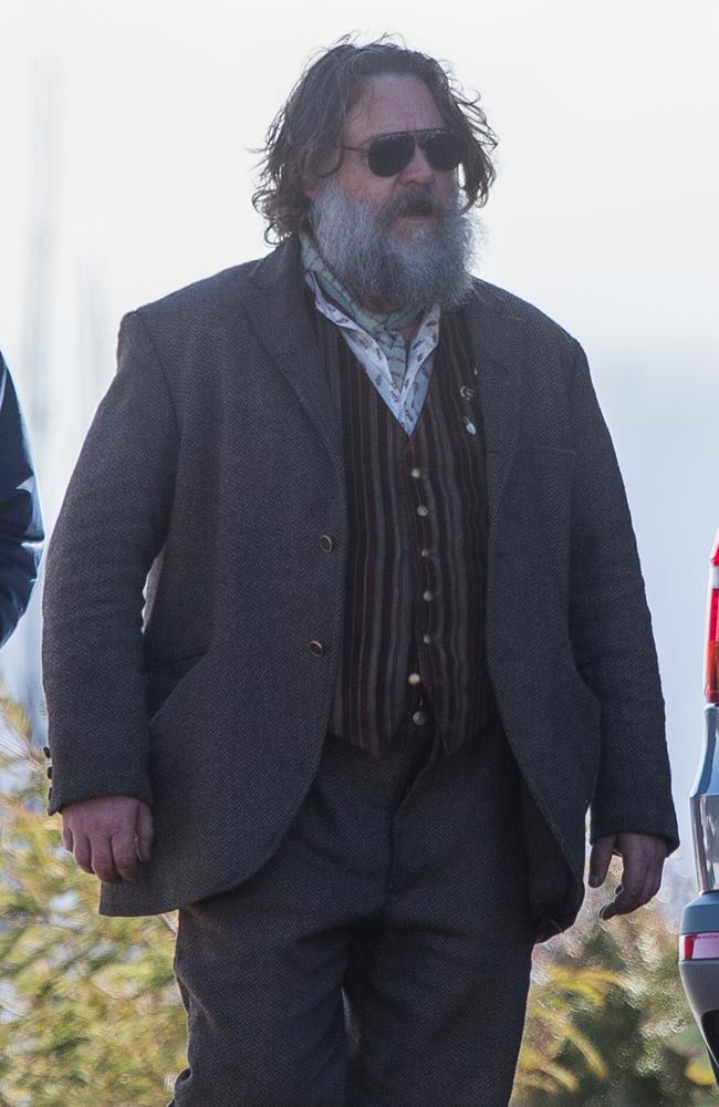 The first pictures of Russell Crowe on location in Victoria after filming scenes for his latest movie The True History Of The Kelly Gang. Picture: SPLASH