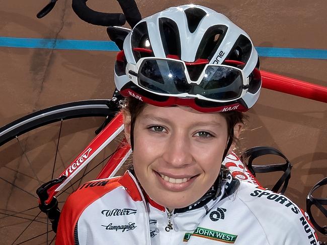 Ruby Roseman-Gannon is this week's Moreland Leader sports star. She's eyeing a top spot in the national championships for track cycling. She is pictured at the Brunswick Velodrome on Tuesday 19th September, 2017 . Picture: Mark Dadswell