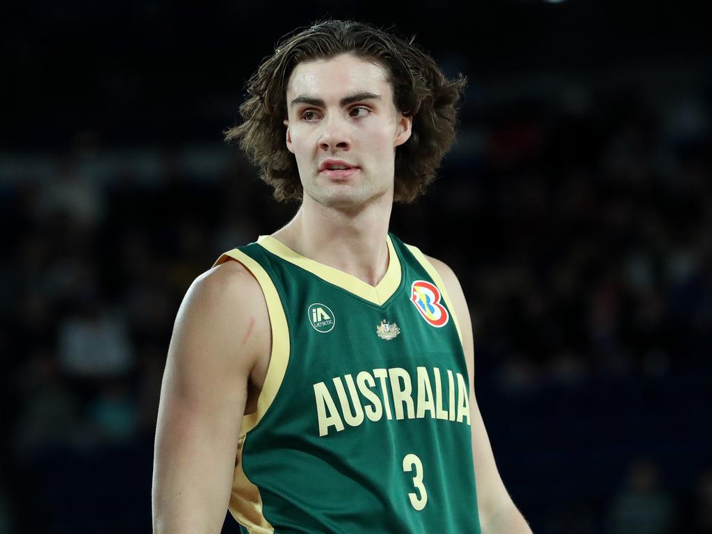 Josh Giddey for the Australian Boomers. Picture: Kelly Defina/Getty Images