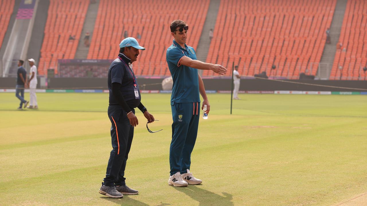 Pat Cummins inspects the pitch. Picture: Robert Cianflone/Getty Images