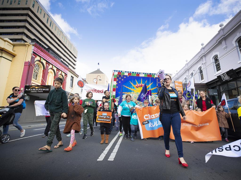 Annual May Day march by Unions in Hobart. Picture: RICHARD JUPE