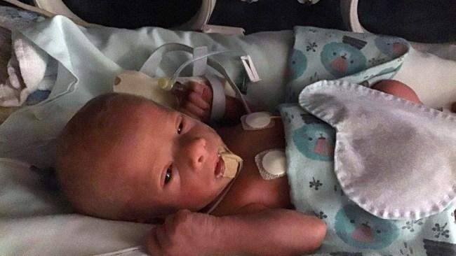 Teddy was born prematurely at seven months, and spent some time in the NICU. Picture: Caters News 