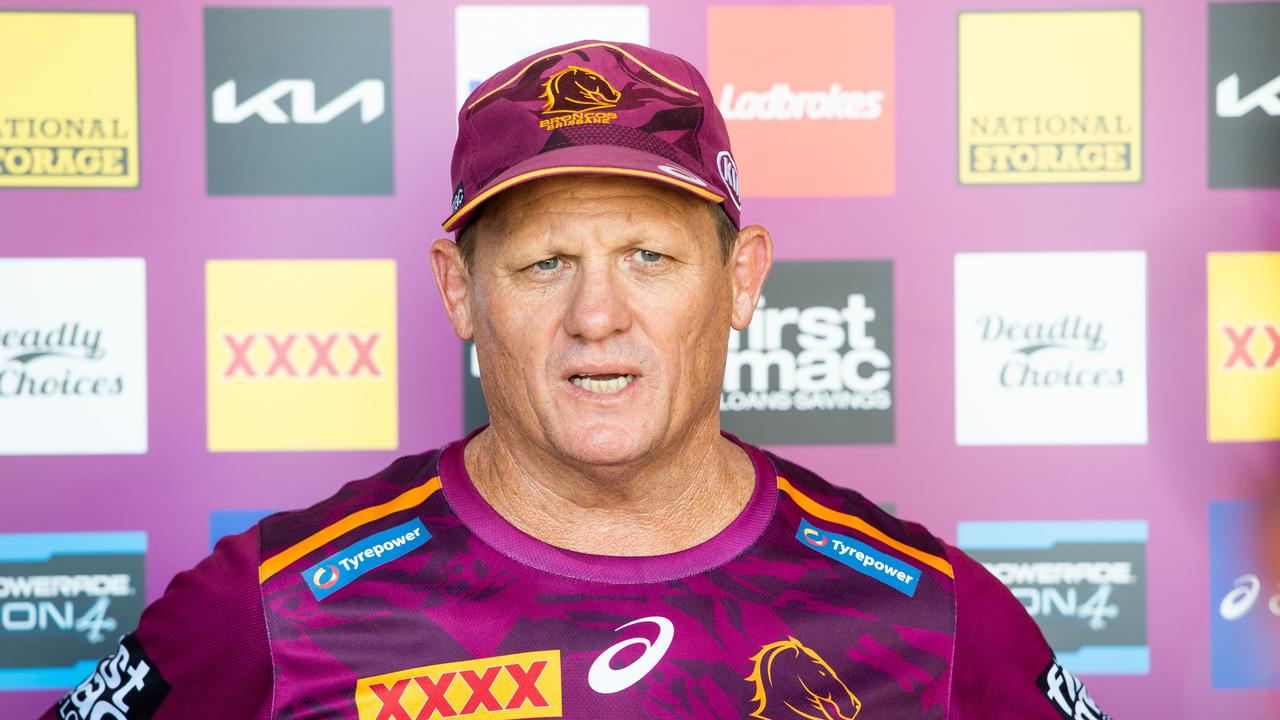 The Brisbane Broncos train in the Darwin heat before their upcoming clash with the Parramatta Eels. Coach Kevin Walters chats to the media before the clash. Photograph: Che Chorley