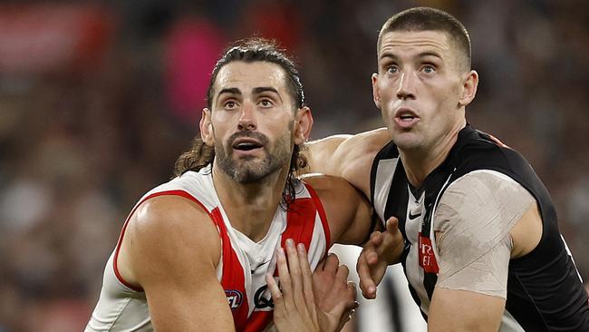 Sydney coach John Longmire has praised Brodie Grundy for the vital experience and ground level presence he has brought to the Swans’ midfield. Picture: Phil Hillyard