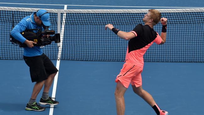 Britain's Kyle Edmund after beating Kevin Anderson in a five-set epic. Picture: AFP