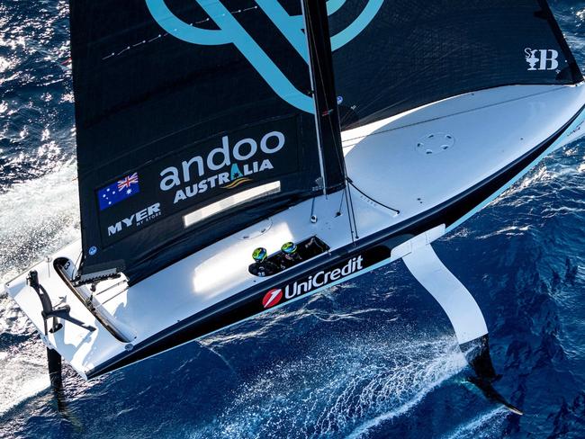 Andoo Australia AC40 being raced ahead of Australia's first appearance at the Youth America's Cup in Barcelona. Picture: Ricardo Pinto / America's Cup