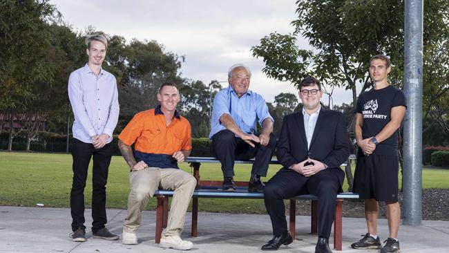 Macarthur electorate candidates: Jayden Rivera The Greens, Nathan Murphy United Australia Party, Dr Mike Freelander Labor MP, Riley Munro Liberal and Matt Stellino Animal Justice Party. Picture: Matthew Vasilescu