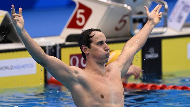 Cam McEvoy reacts after claiming gold in the 50m freestyle. Picture: Quinn Rooney/Getty Images