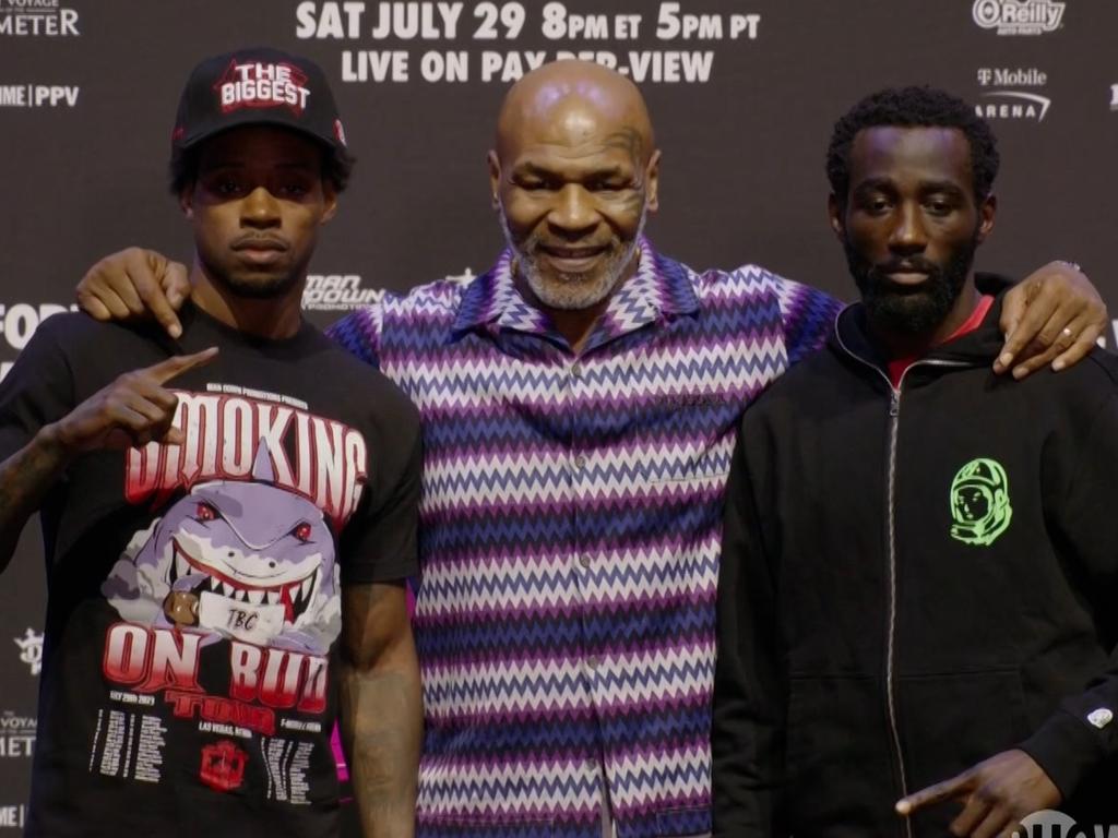 Mike Tyson with Errol Spence Jr and Terence Crawford at the press conference.
