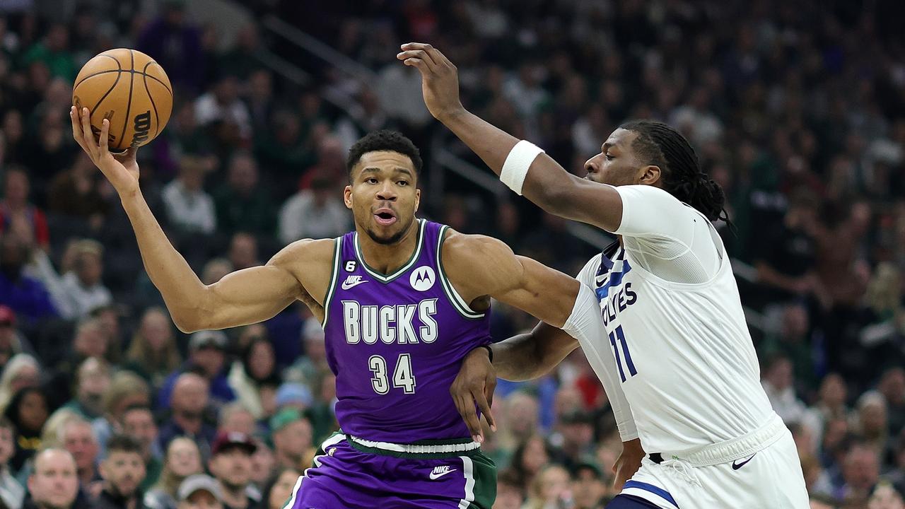 Giannis scrapes in. Photo by Stacy Revere/Getty Images