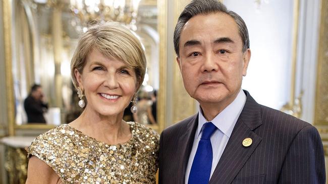 Julie Bishop with China Foreign Minister Wang Yi. Picture: Twitter