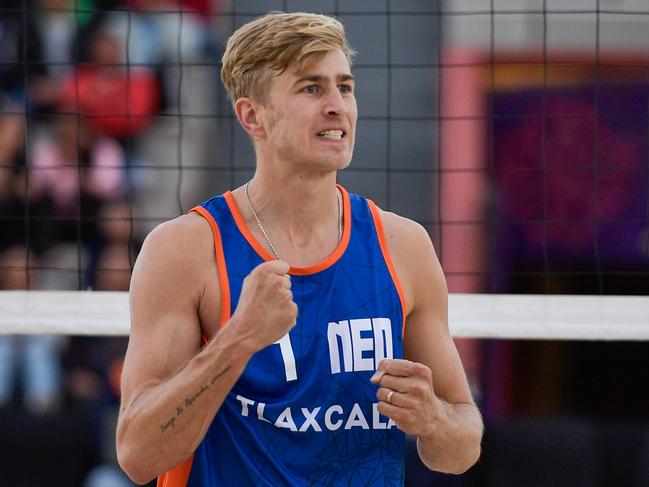 TLAXCALA, MEXICO - OCTOBER 11: Steven van de Velde of the Netherlands during Day 6 of the Beach World Champs Tlaxcala 2023 at Tlaxcala Plaza de Toros on October 11, 2023 in Tlaxcala, Mexico. (Photo by Pablo Morano/BSR Agency/Getty Images)