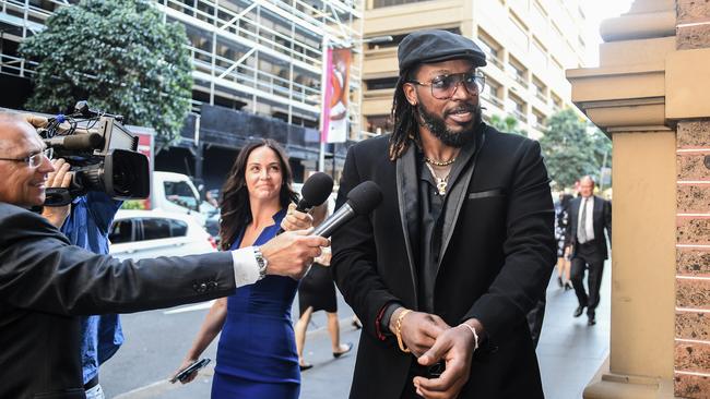 West Indies' Cricket player Chris Gayle arrives at the King Street Courts in Sydney. Picture: AAP Image/Brendan Esposito.