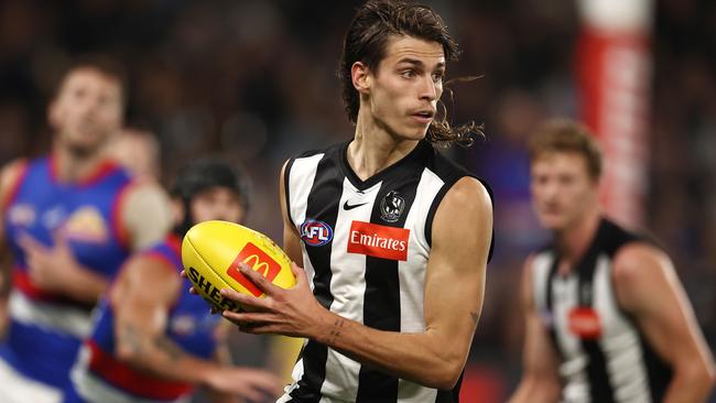 MELBOURNE. 13/05/2022..  AFL Round 9.   Collingwood vs Western Bulldogs at Marvel Stadium, Docklands.  Caleb Poulter of the Magpies    . Photo by Michael Klein