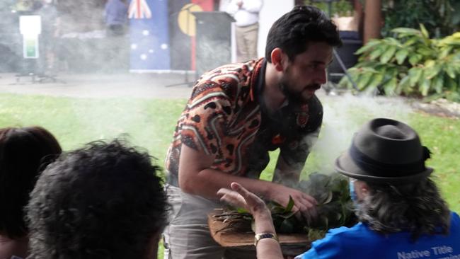 Matt Flanders conducted a smoking ceremony. Picture: Chris Knight.