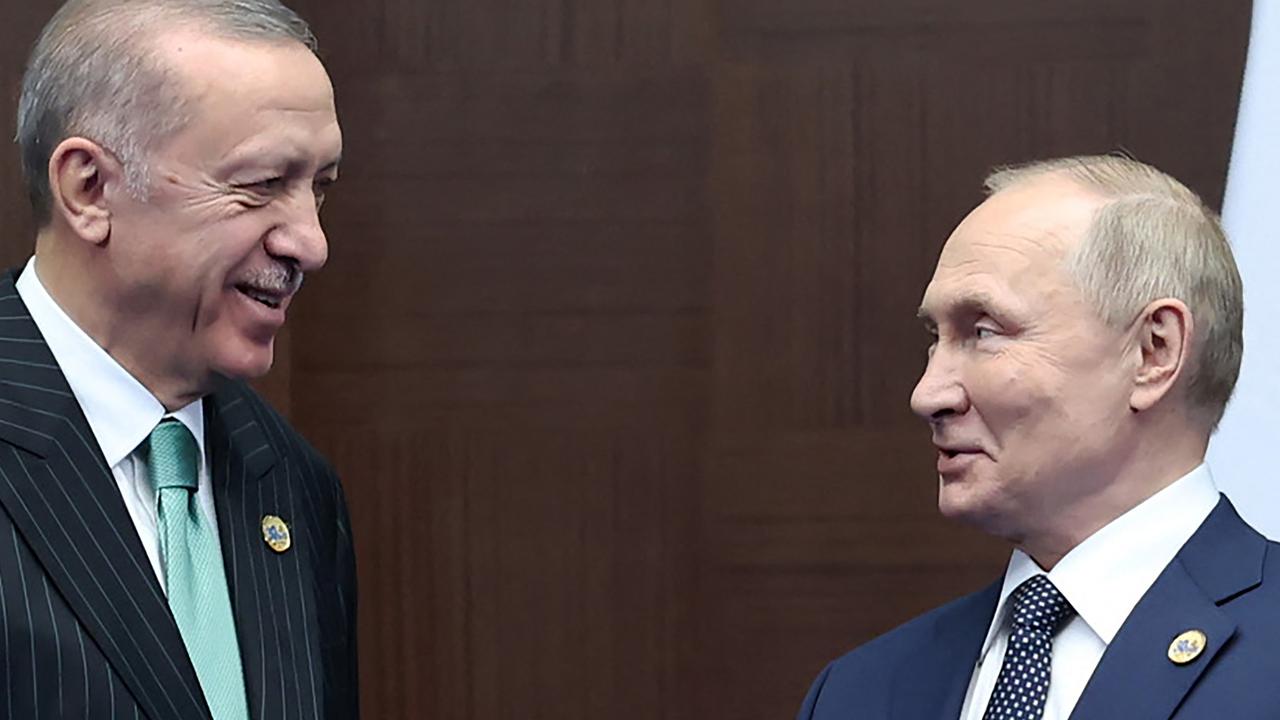 Turkish President Recep Tayyip Erdogan and President Vladimir Putin. Experts say the balancing act could go badly for Turkey. Picture: AFP