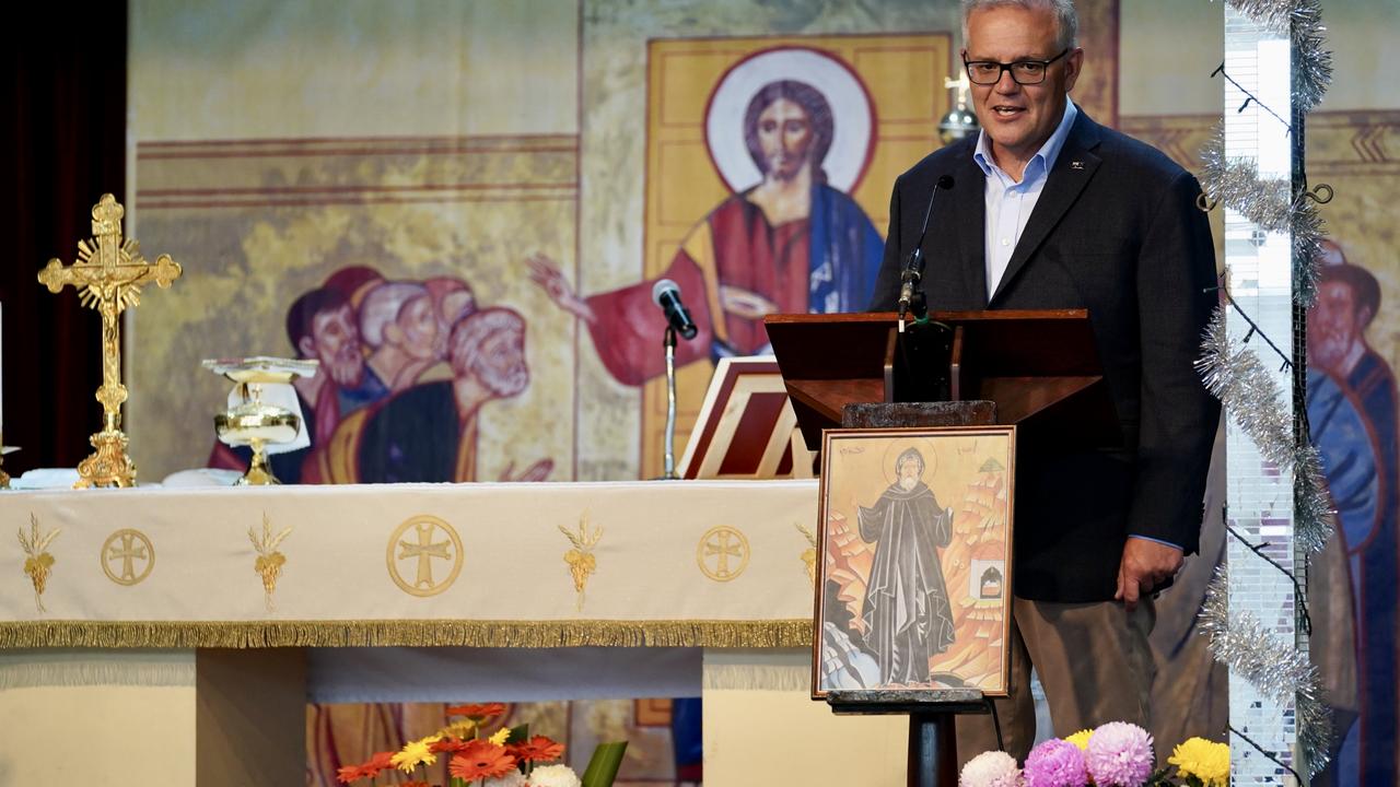 Prime Minister Scott Morrison attends Sunday Mass at the Lebanese Maronite Catholic Church in Westbourne Park, South Australia. Picture: Adam Taylor via NCA NewsWire