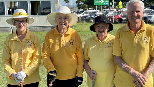 Barbara Forsyth, Dell Strike, Suzan Cheetam and Paul Lanigan at Mackay Croquet Club. Picture: Max O'Driscoll.