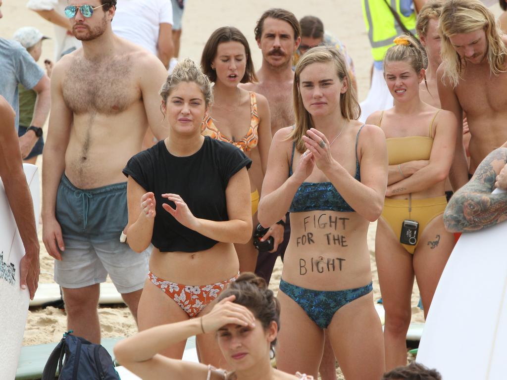 Protest at Burleigh against an oil company drilling in the Great Australian Bight. Pic Mike Batterham.