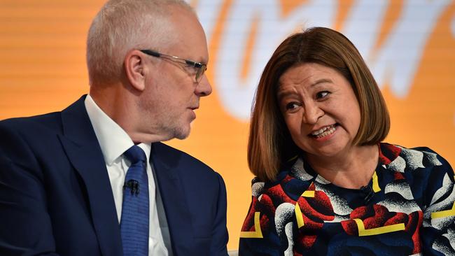 Former ABC Chairman Justin Milne with Michelle Guthrie. Picture: AAP.