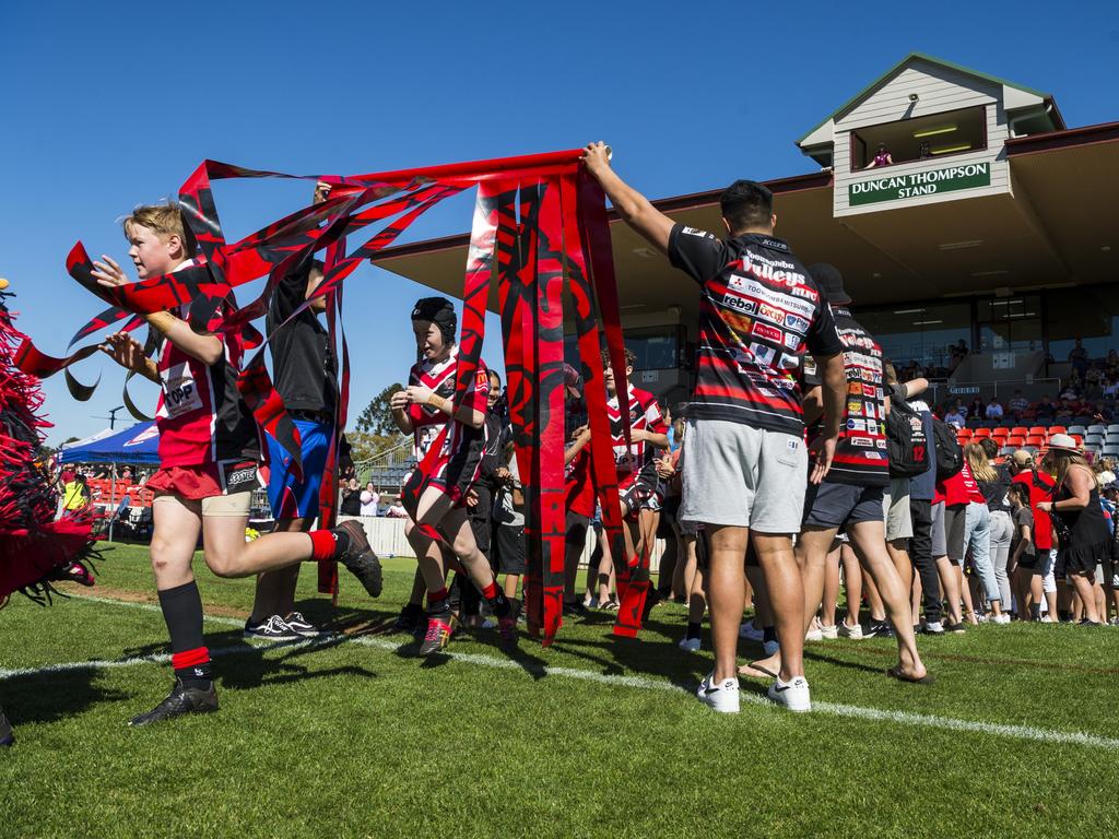 Valleys players take to the field against Brothers in under-13 boys Toowoomba Junior Rugby League grand final at Clive Berghofer Stadium, Saturday, September 11, 2021. Picture: Kevin Farmer