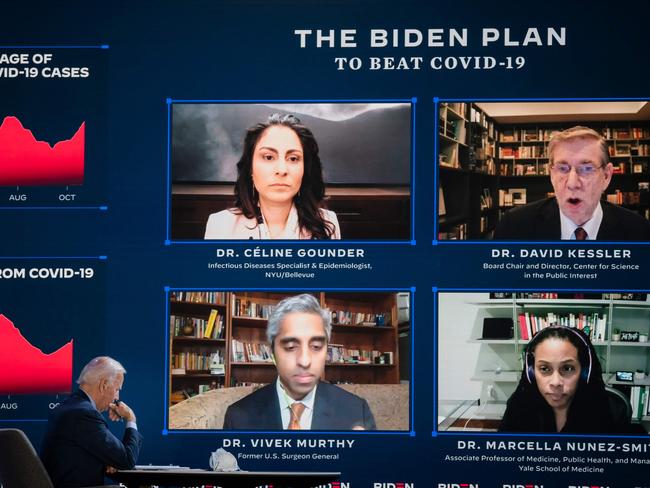 Joe Biden attends a coronavirus briefing prior to being elected President of the US, with experts who he has appointed to his COVID-19 task force. Picture: AFP